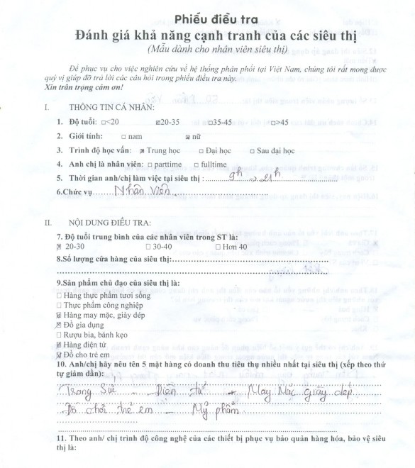 Phụ Lục 1E Mẫu phiếu điều tra dành cho nhân viên siêu thị mặt 2 Phụ Lục 2 3