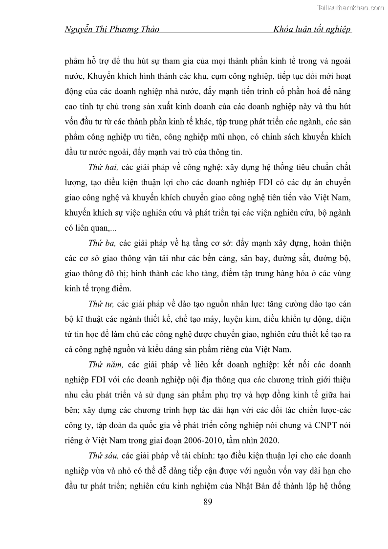 Khóa luận tốt nghiệp Phát triển công nghiệp phụ trợ nhằm tăng cường thu hút đầu tư trực tiếp nước ngoài vào Việt Nam - 12 Trang 89