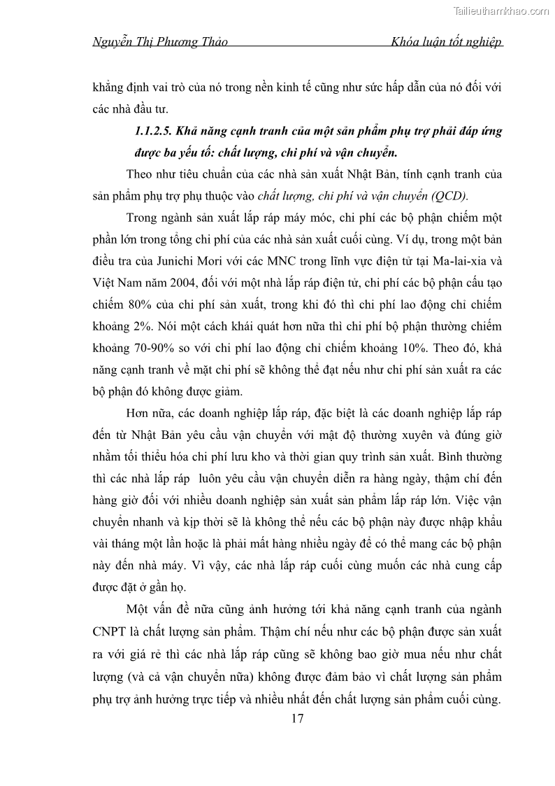 Khóa luận tốt nghiệp Phát triển công nghiệp phụ trợ nhằm tăng cường thu hút đầu tư trực tiếp nước ngoài vào Việt Nam - 3 Trang 17