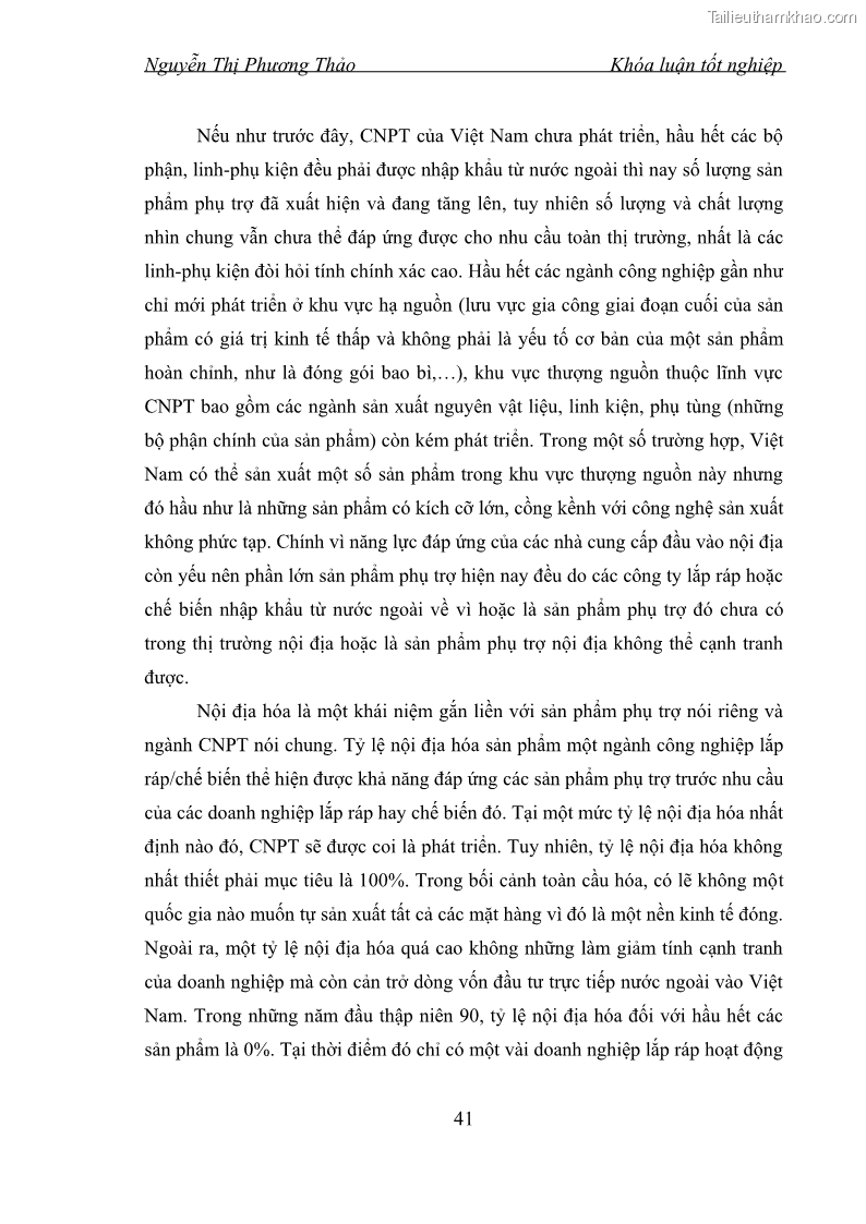 Khóa luận tốt nghiệp Phát triển công nghiệp phụ trợ nhằm tăng cường thu hút đầu tư trực tiếp nước ngoài vào Việt Nam - 6 Trang 41