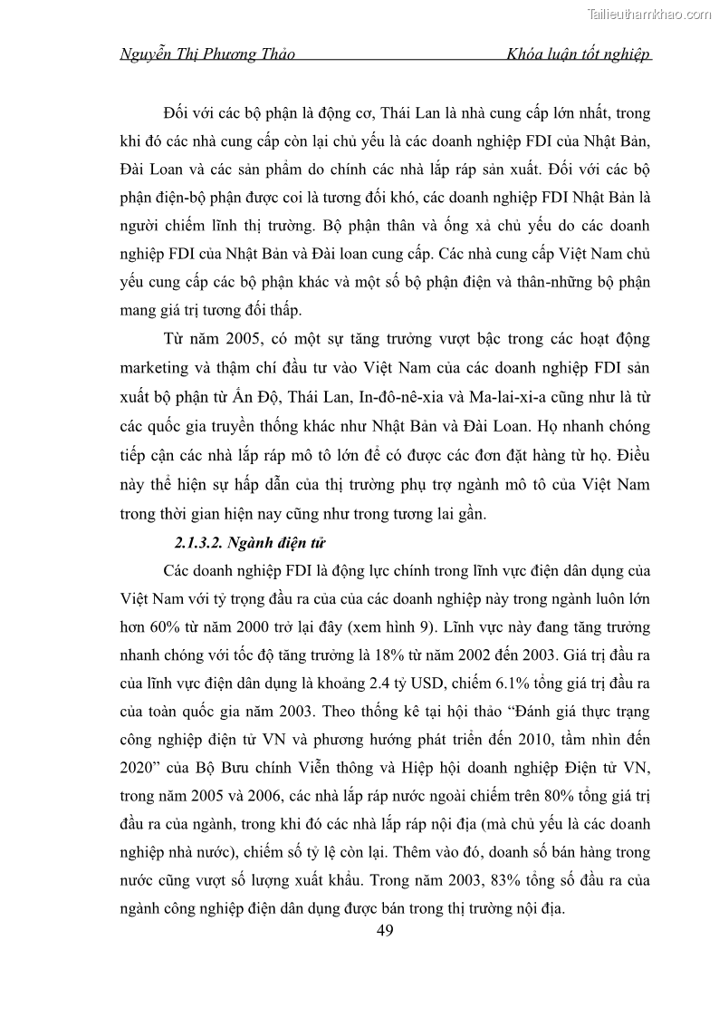 Khóa luận tốt nghiệp Phát triển công nghiệp phụ trợ nhằm tăng cường thu hút đầu tư trực tiếp nước ngoài vào Việt Nam - 7 Trang 49