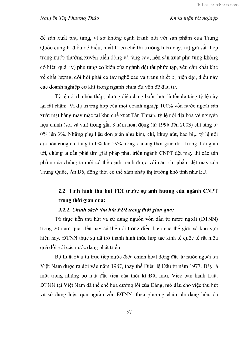 Khóa luận tốt nghiệp Phát triển công nghiệp phụ trợ nhằm tăng cường thu hút đầu tư trực tiếp nước ngoài vào Việt Nam - 8 Trang 57