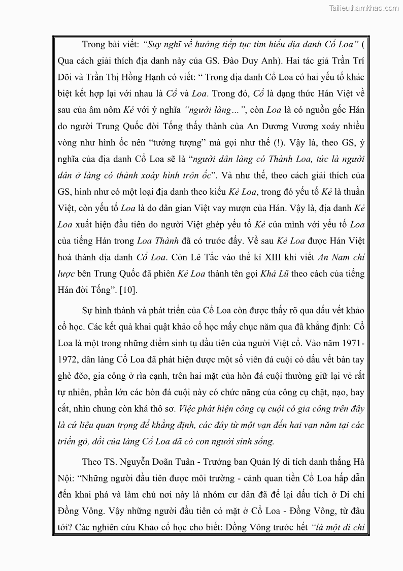 Khóa luận tốt nghiệp Văn hóa du lịch Khai thác các giá trị lịch sử - văn hóa của làng Cổ Loa, huyện Đông Anh, thành phố Hà Nội phục vụ phát triển du lịch - 3 Trang 17