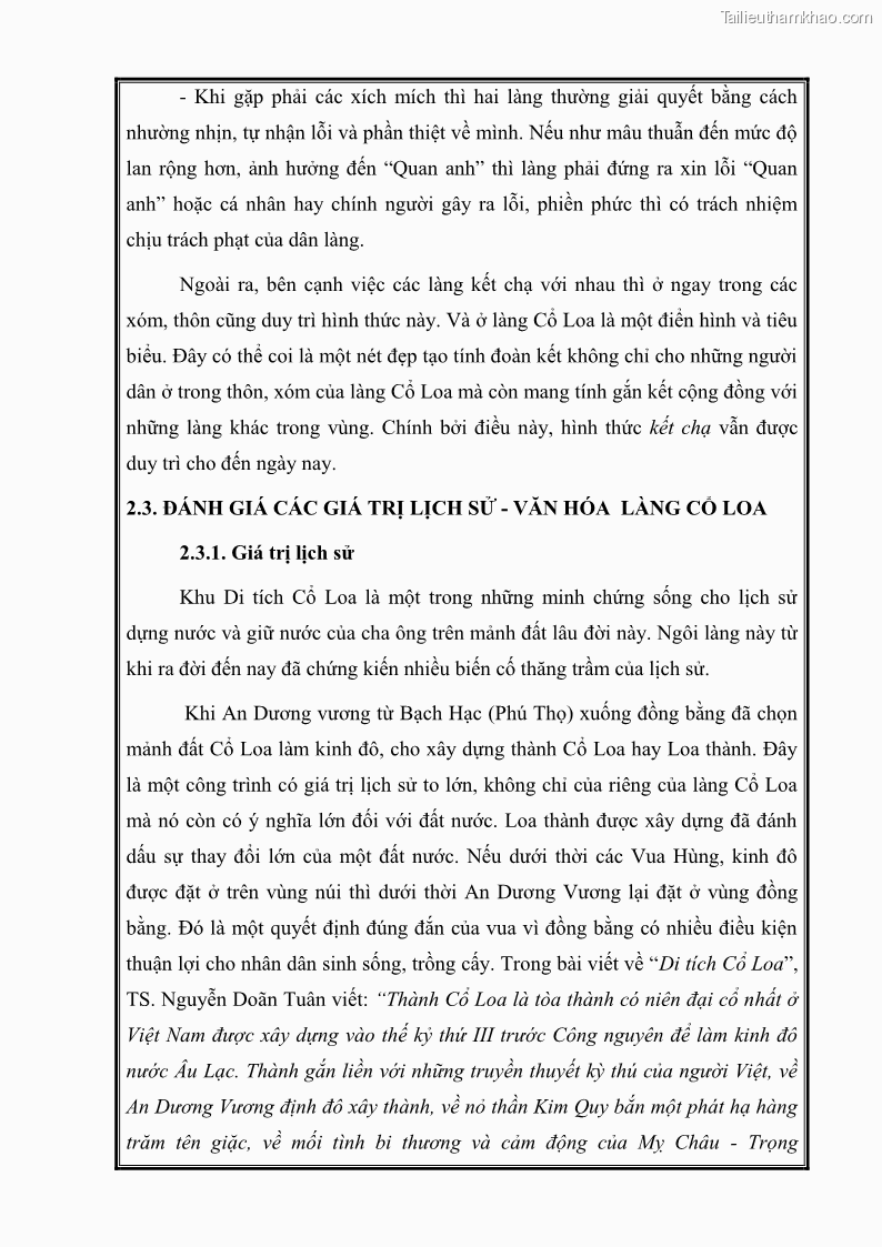 Khóa luận tốt nghiệp Văn hóa du lịch Khai thác các giá trị lịch sử - văn hóa của làng Cổ Loa, huyện Đông Anh, thành phố Hà Nội phục vụ phát triển du lịch - 9 Trang 65