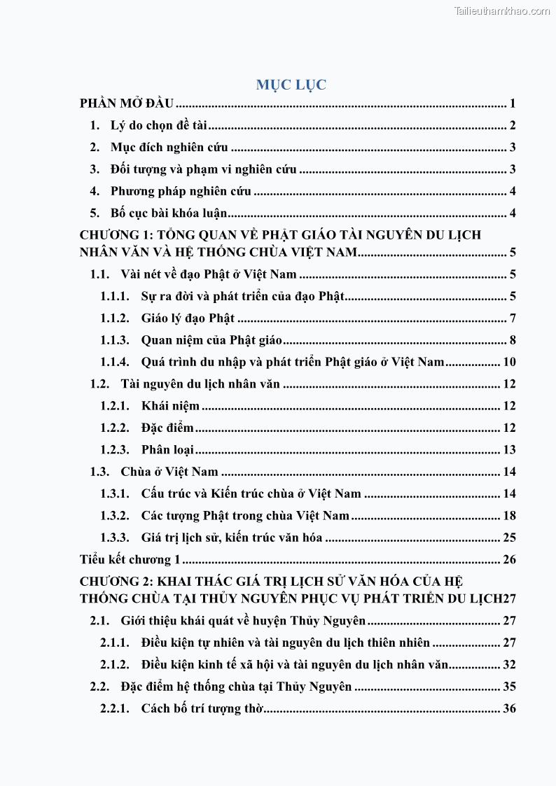 Khóa luận tốt nghiệp Văn hóa du lịch Khai thác giá trị hệ thống chùa Thủy Nguyên phục vụ phát triển du lịch - 1 Trang 1