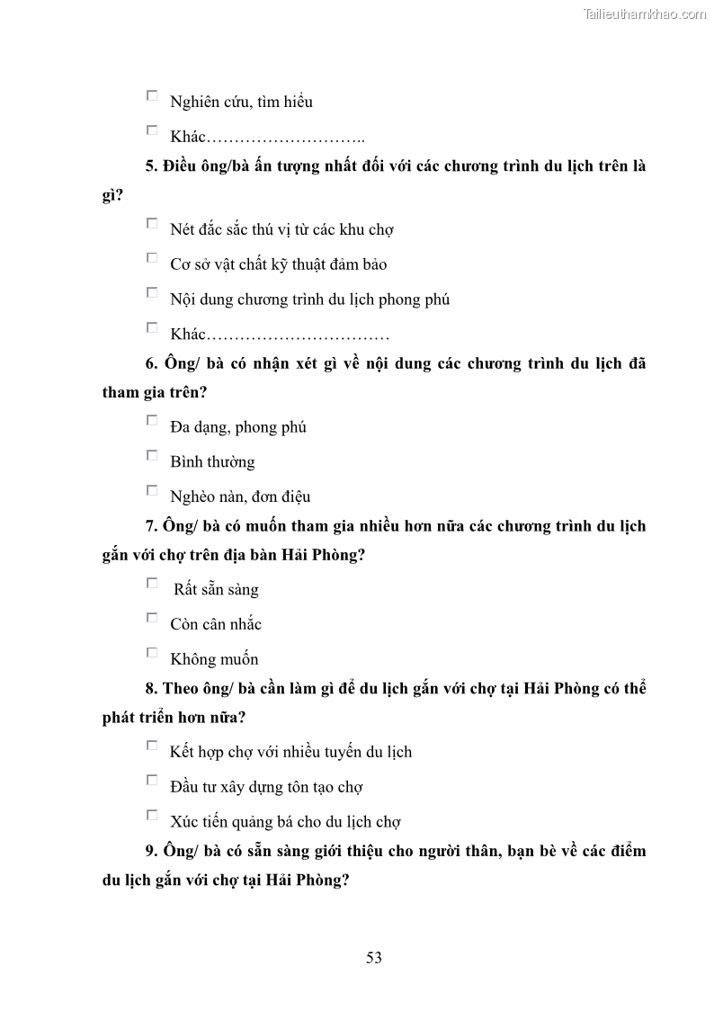 Khóa luận tốt nghiệp Văn hóa du lịch Nghiên cứu khai thác chợ Hải Phòng phục vụ phát triển loại hình du lịch chợ - 8 Trang 57