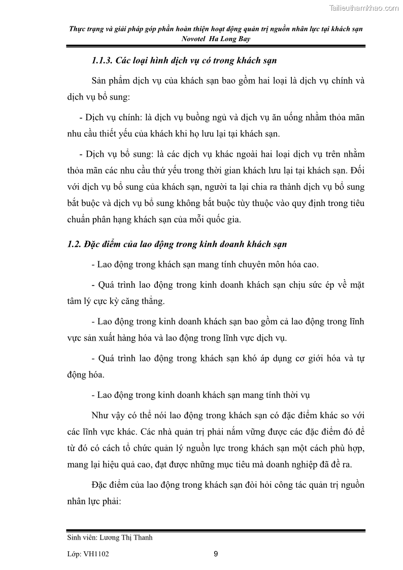 Khóa luận tốt nghiệp Văn hóa du lịch Thực trạng và giải pháp góp phần hoàn thiện hoạt động quản trị nguồn nhân lực tại khách sạn Novotel Ha Long Bay - 2 Trang 9