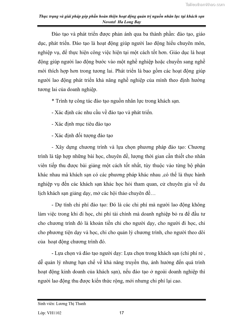 Khóa luận tốt nghiệp Văn hóa du lịch Thực trạng và giải pháp góp phần hoàn thiện hoạt động quản trị nguồn nhân lực tại khách sạn Novotel Ha Long Bay - 3 Trang 17