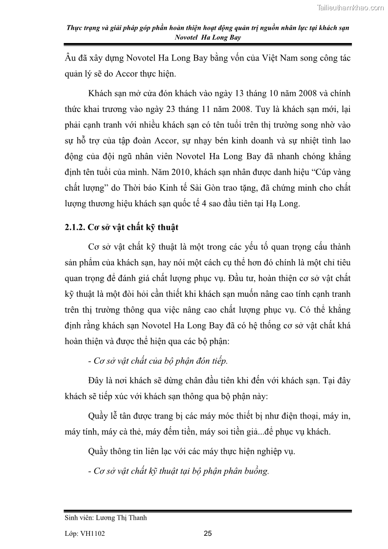 Khóa luận tốt nghiệp Văn hóa du lịch Thực trạng và giải pháp góp phần hoàn thiện hoạt động quản trị nguồn nhân lực tại khách sạn Novotel Ha Long Bay - 4 Trang 25