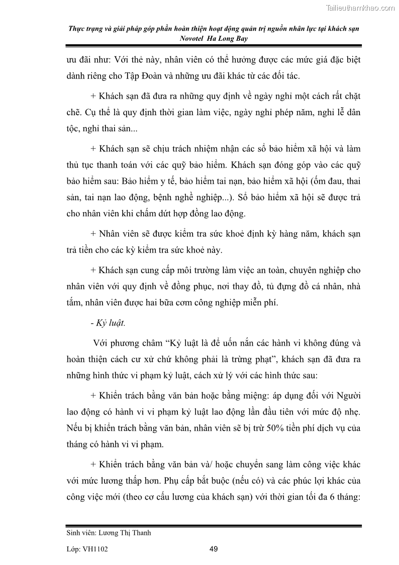 Khóa luận tốt nghiệp Văn hóa du lịch Thực trạng và giải pháp góp phần hoàn thiện hoạt động quản trị nguồn nhân lực tại khách sạn Novotel Ha Long Bay - 7 Trang 49