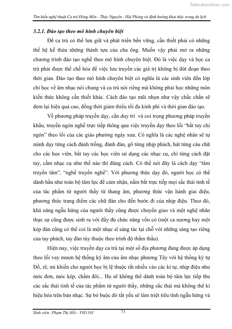 Khóa luận tốt nghiệp Văn hóa du lịch Tìm hiểu nghệ thuật Ca trù Đông Môn - Thủy Nguyên - Hải Phòng và định hướng khai thác trong du lịch - 10 Trang 73