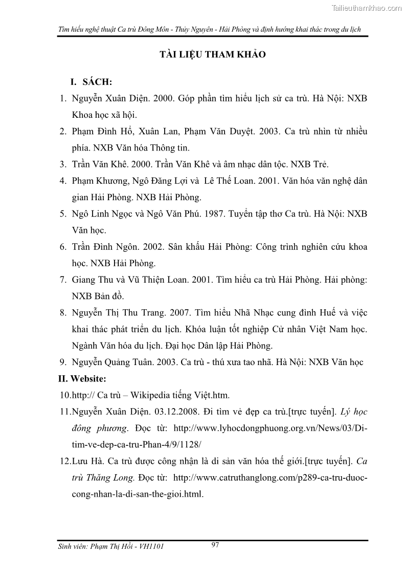 Khóa luận tốt nghiệp Văn hóa du lịch Tìm hiểu nghệ thuật Ca trù Đông Môn - Thủy Nguyên - Hải Phòng và định hướng khai thác trong du lịch - 13 Trang 97