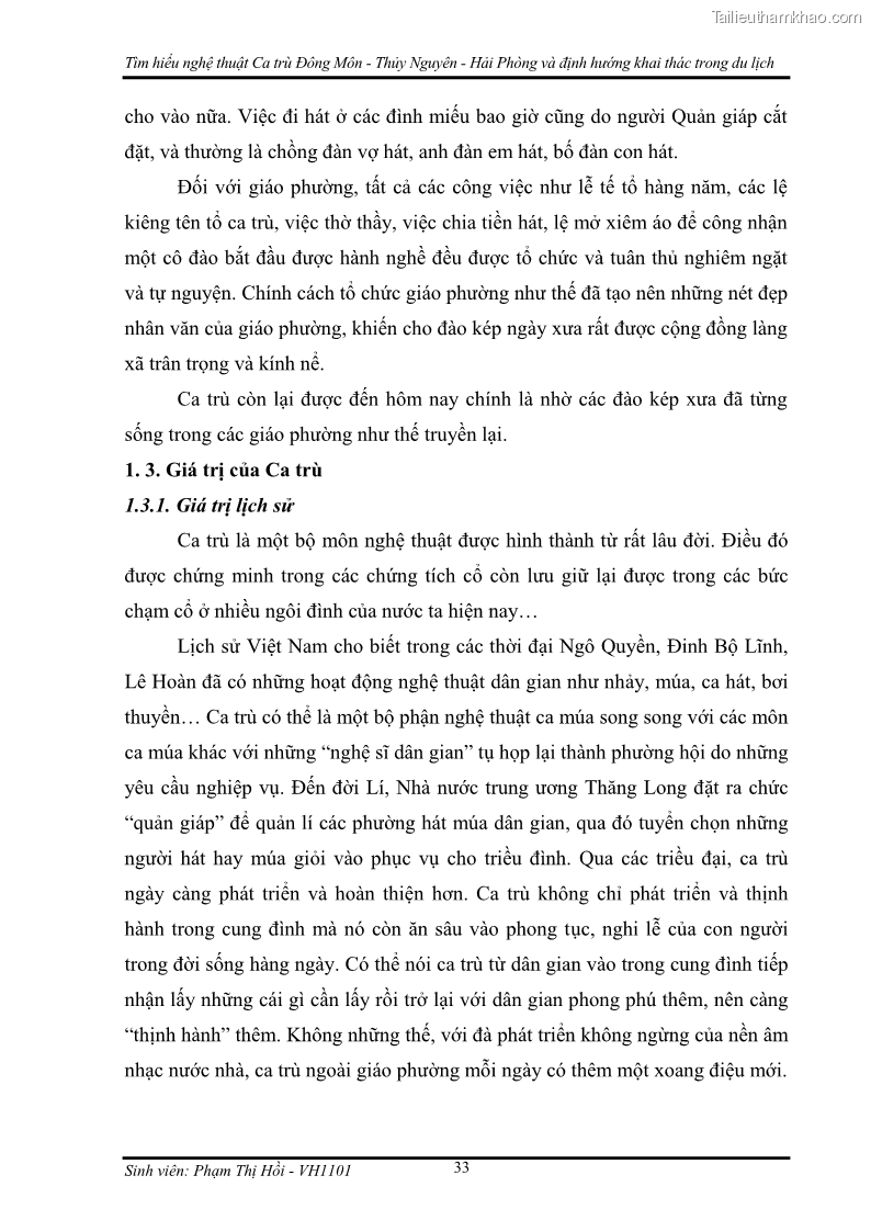 Khóa luận tốt nghiệp Văn hóa du lịch Tìm hiểu nghệ thuật Ca trù Đông Môn - Thủy Nguyên - Hải Phòng và định hướng khai thác trong du lịch - 5 Trang 33