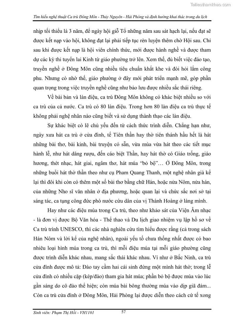 Khóa luận tốt nghiệp Văn hóa du lịch Tìm hiểu nghệ thuật Ca trù Đông Môn - Thủy Nguyên - Hải Phòng và định hướng khai thác trong du lịch - 8 Trang 57