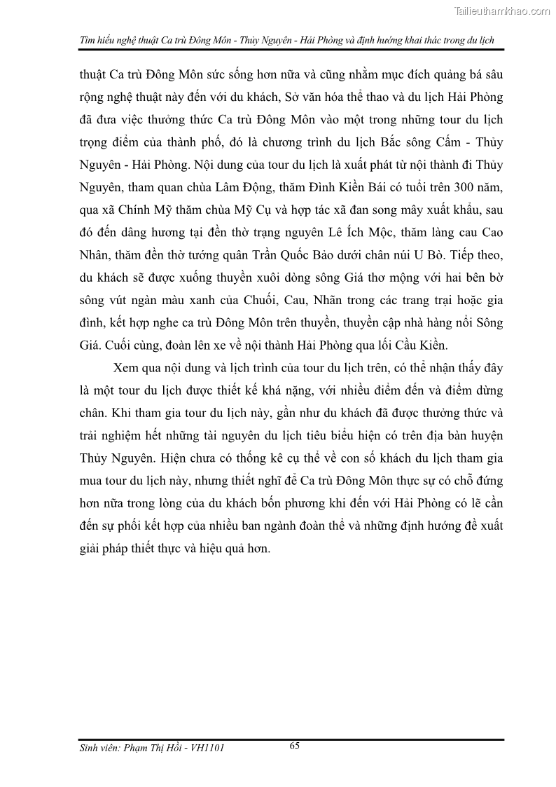 Khóa luận tốt nghiệp Văn hóa du lịch Tìm hiểu nghệ thuật Ca trù Đông Môn - Thủy Nguyên - Hải Phòng và định hướng khai thác trong du lịch - 9 Trang 65