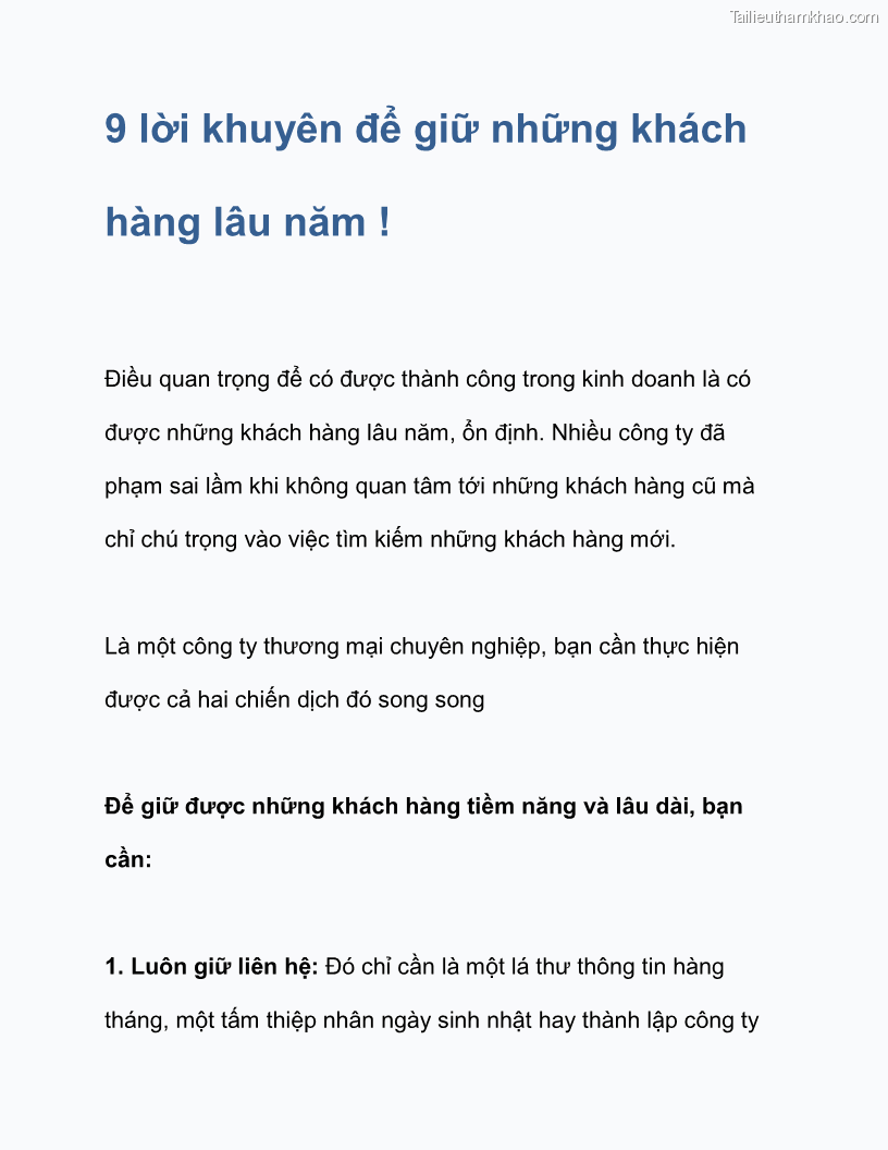 9 lời khuyên để giữ những khách hàng lâu năm