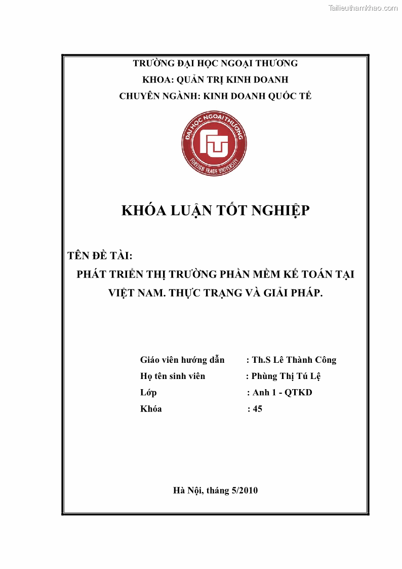 Khóa luận tốt nghiệp Phát triển thị trường phần mềm kế toán tại Việt Nam. Thực trạng và giải pháp - 1 Trang 1