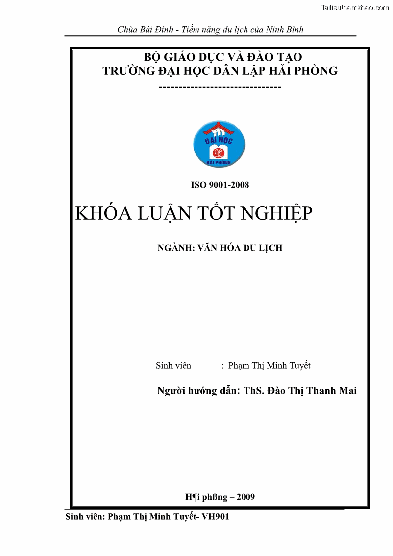 Khóa luận tốt nghiệp Văn hóa du lịch Chùa Bái Đính - Tiềm năng du lịch của Ninh Bình - 1 Trang 1