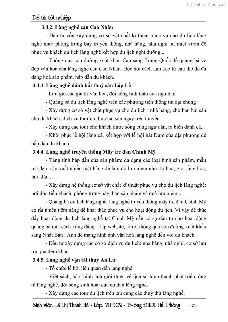 Khóa luận tốt nghiệp Văn hóa du lịch Khai thác giá trị văn hoá các làng nghề truyền thống ở Thuỷ Nguyên để phục vụ phát triển du lịch làng nghề ở Hải Phòng - 10 Trang 73