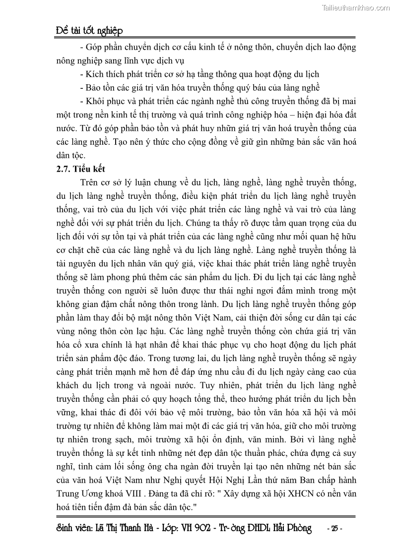 Khóa luận tốt nghiệp Văn hóa du lịch Khai thác giá trị văn hoá các làng nghề truyền thống ở Thuỷ Nguyên để phục vụ phát triển du lịch làng nghề ở Hải Phòng - 4 Trang 25