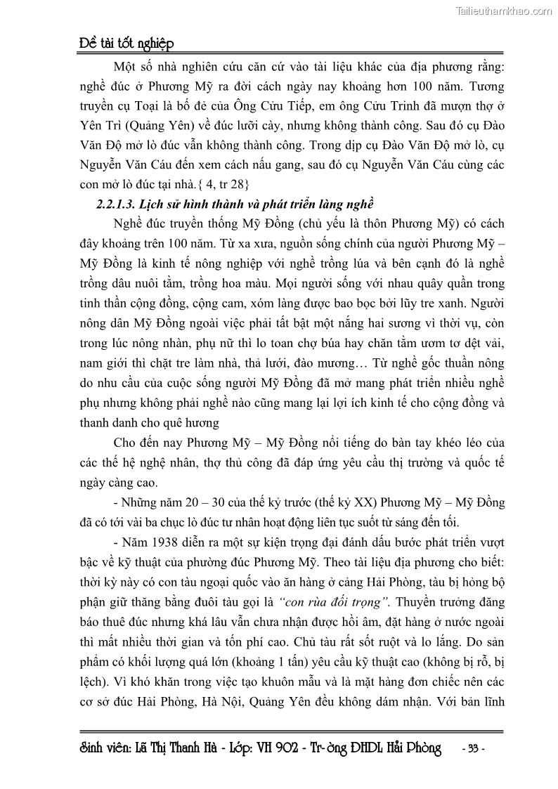 Khóa luận tốt nghiệp Văn hóa du lịch Khai thác giá trị văn hoá các làng nghề truyền thống ở Thuỷ Nguyên để phục vụ phát triển du lịch làng nghề ở Hải Phòng - 5 Trang 33
