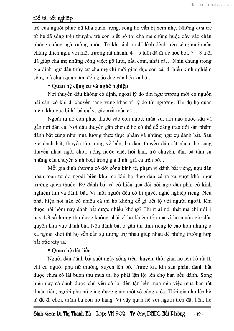 Khóa luận tốt nghiệp Văn hóa du lịch Khai thác giá trị văn hoá các làng nghề truyền thống ở Thuỷ Nguyên để phục vụ phát triển du lịch làng nghề ở Hải Phòng - 7 Trang 49