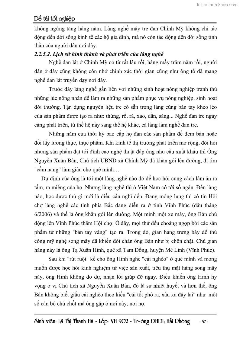 Khóa luận tốt nghiệp Văn hóa du lịch Khai thác giá trị văn hoá các làng nghề truyền thống ở Thuỷ Nguyên để phục vụ phát triển du lịch làng nghề ở Hải Phòng - 8 Trang 57