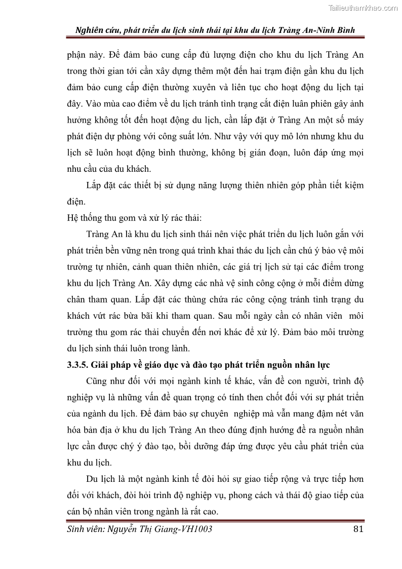 Khóa luận tốt nghiệp Văn hóa du lịch Nghiên cứu, phát triển du lịch sinh thái tại khu du lịch Tràng An - Ninh Bình - 11 Trang 81