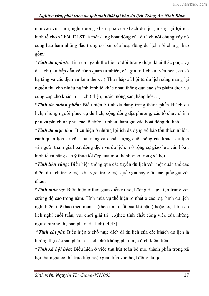 Khóa luận tốt nghiệp Văn hóa du lịch Nghiên cứu, phát triển du lịch sinh thái tại khu du lịch Tràng An - Ninh Bình - 3 Trang 17
