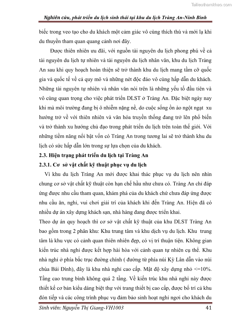 Khóa luận tốt nghiệp Văn hóa du lịch Nghiên cứu, phát triển du lịch sinh thái tại khu du lịch Tràng An - Ninh Bình - 6 Trang 41