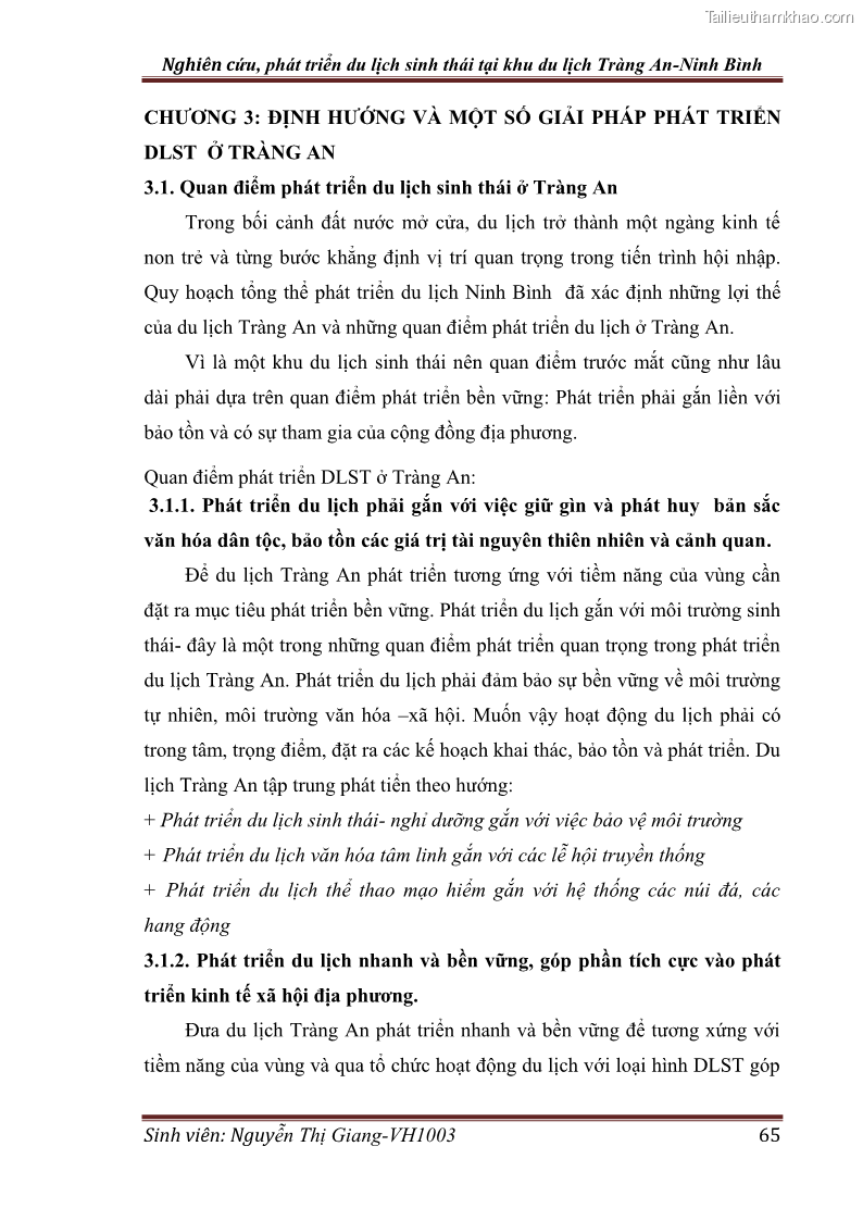 Khóa luận tốt nghiệp Văn hóa du lịch Nghiên cứu, phát triển du lịch sinh thái tại khu du lịch Tràng An - Ninh Bình - 9 Trang 65