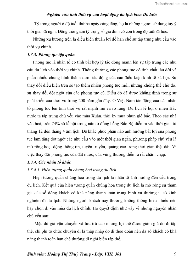 Khóa luận tốt nghiệp Văn hóa du lịch Nghiên cứu tính thời vụ của hoạt động du lịch biển Đồ Sơn - 2 Trang 9