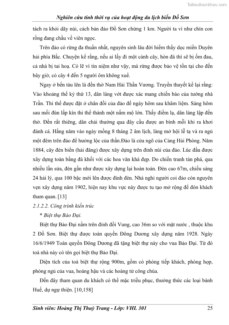 Khóa luận tốt nghiệp Văn hóa du lịch Nghiên cứu tính thời vụ của hoạt động du lịch biển Đồ Sơn - 4 Trang 25