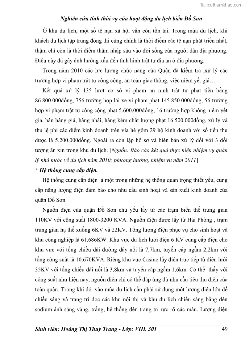 Khóa luận tốt nghiệp Văn hóa du lịch Nghiên cứu tính thời vụ của hoạt động du lịch biển Đồ Sơn - 7 Trang 49