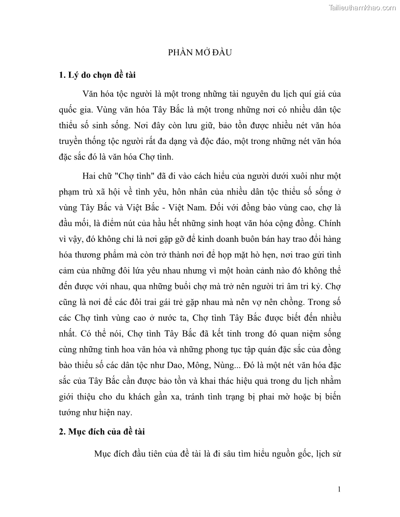 Khóa luận tốt nghiệp Văn hóa du lịch Tìm hiểu văn hóa chợ tình Tây Bắc - Tiềm năng để phát triển du lịch - 1 Trang 1