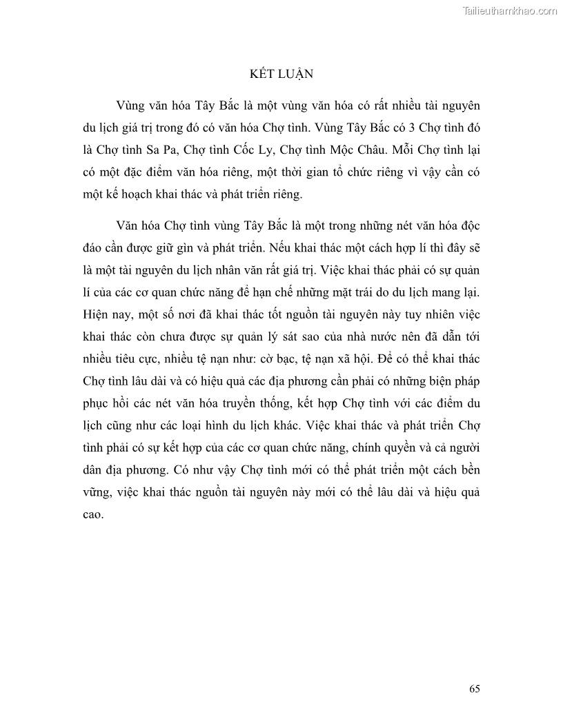 Khóa luận tốt nghiệp Văn hóa du lịch Tìm hiểu văn hóa chợ tình Tây Bắc - Tiềm năng để phát triển du lịch - 9 Trang 65