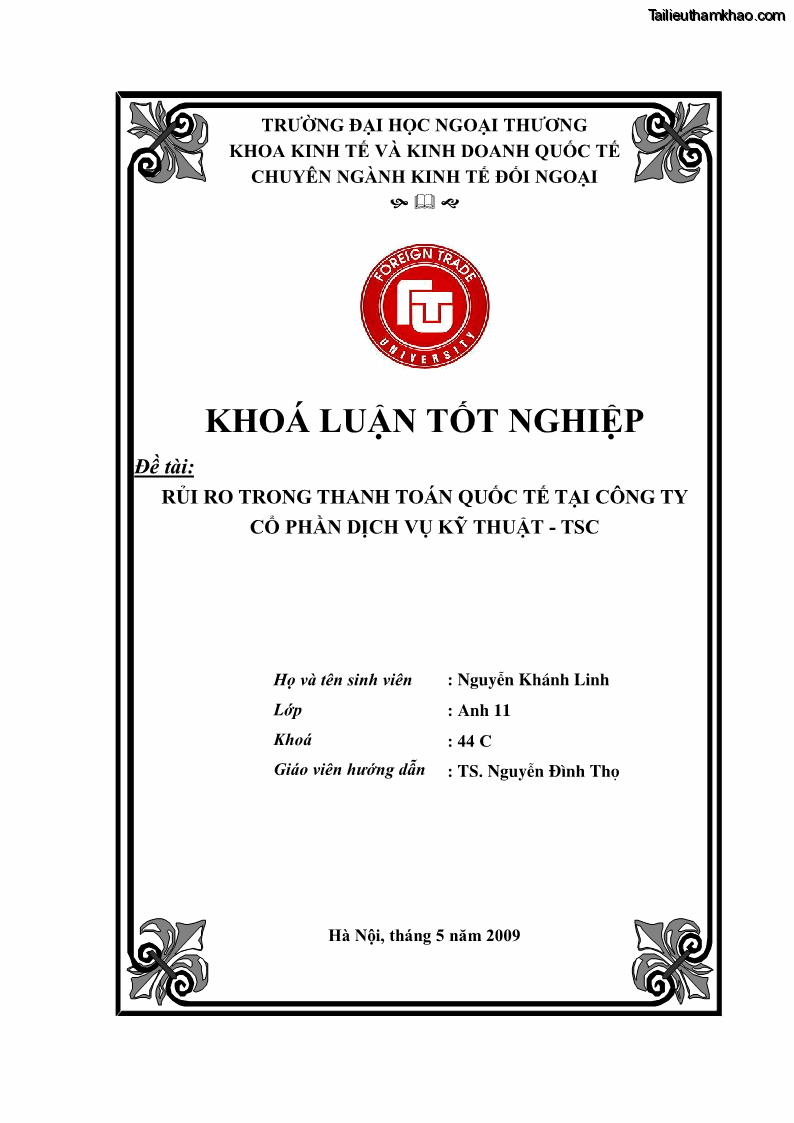 Khóa luận tốt nghiệp Rủi ro trong thanh toán quốc tế tại công ty cổ phần dịch vụ kỹ thuật - TSC - 1 Trang 1