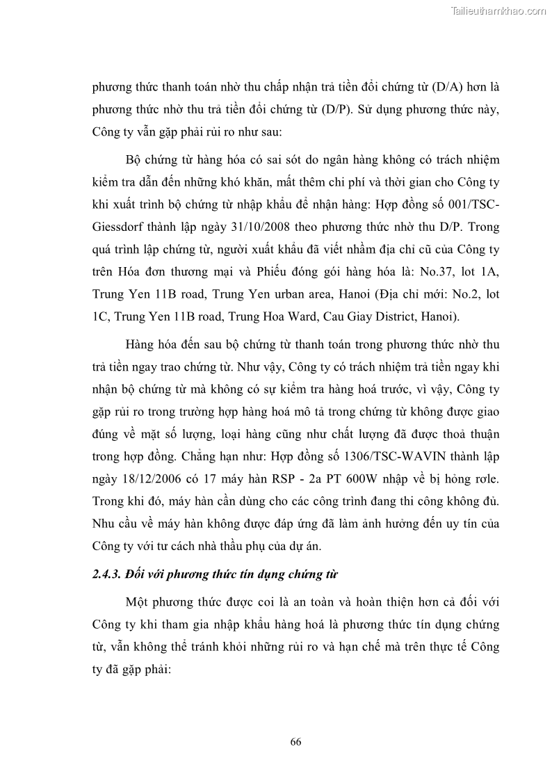 Khóa luận tốt nghiệp Rủi ro trong thanh toán quốc tế tại công ty cổ phần dịch vụ kỹ thuật - TSC - 10 Trang 73