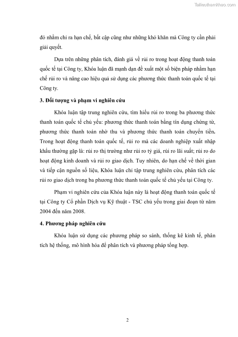 Khóa luận tốt nghiệp Rủi ro trong thanh toán quốc tế tại công ty cổ phần dịch vụ kỹ thuật - TSC - 2 Trang 9