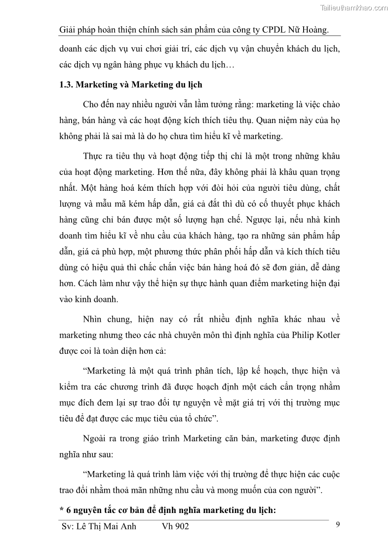 Khóa luận tốt nghiệp Văn hóa du lịch Giải pháp hoàn thiện chính sách sản phẩm của công ty CPDL Nữ Hoàng - 2 Trang 9