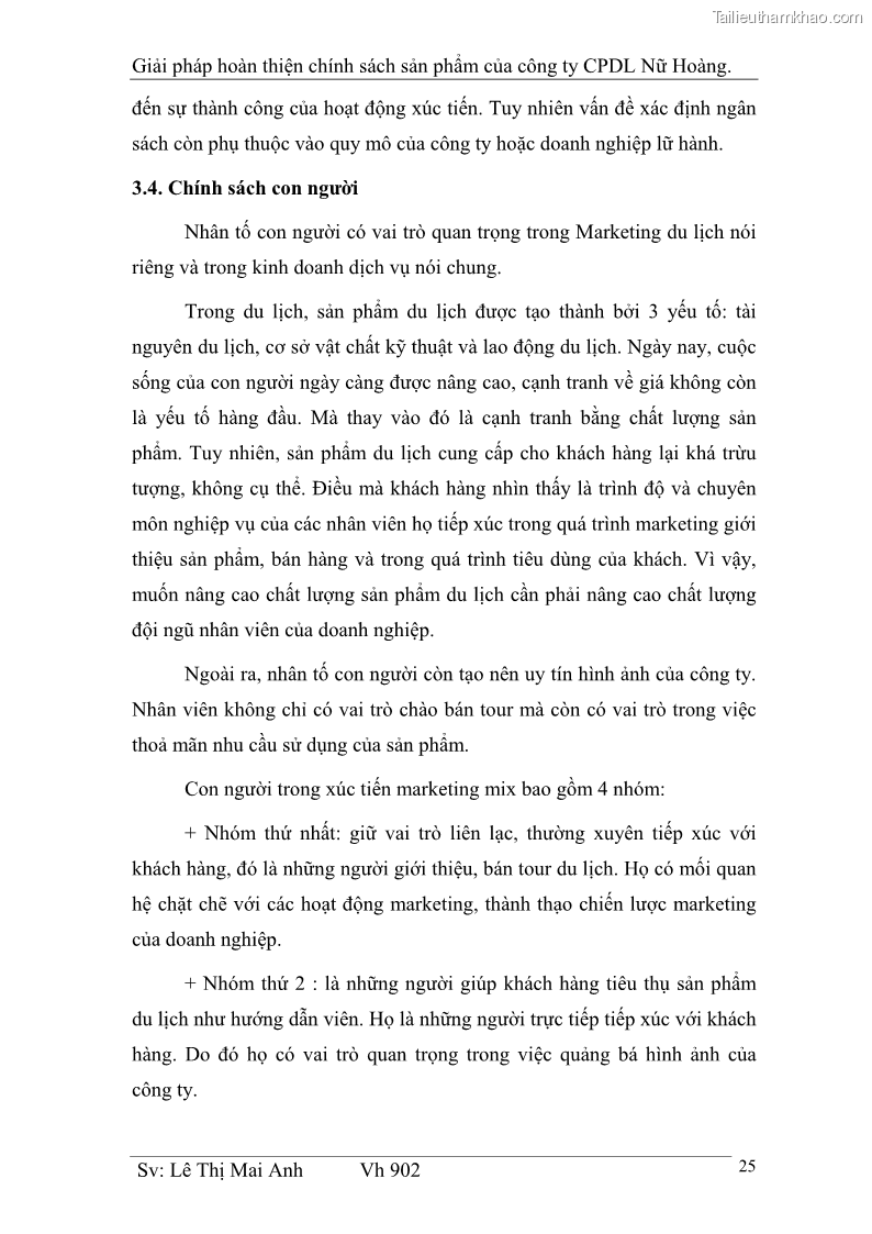 Khóa luận tốt nghiệp Văn hóa du lịch Giải pháp hoàn thiện chính sách sản phẩm của công ty CPDL Nữ Hoàng - 4 Trang 25