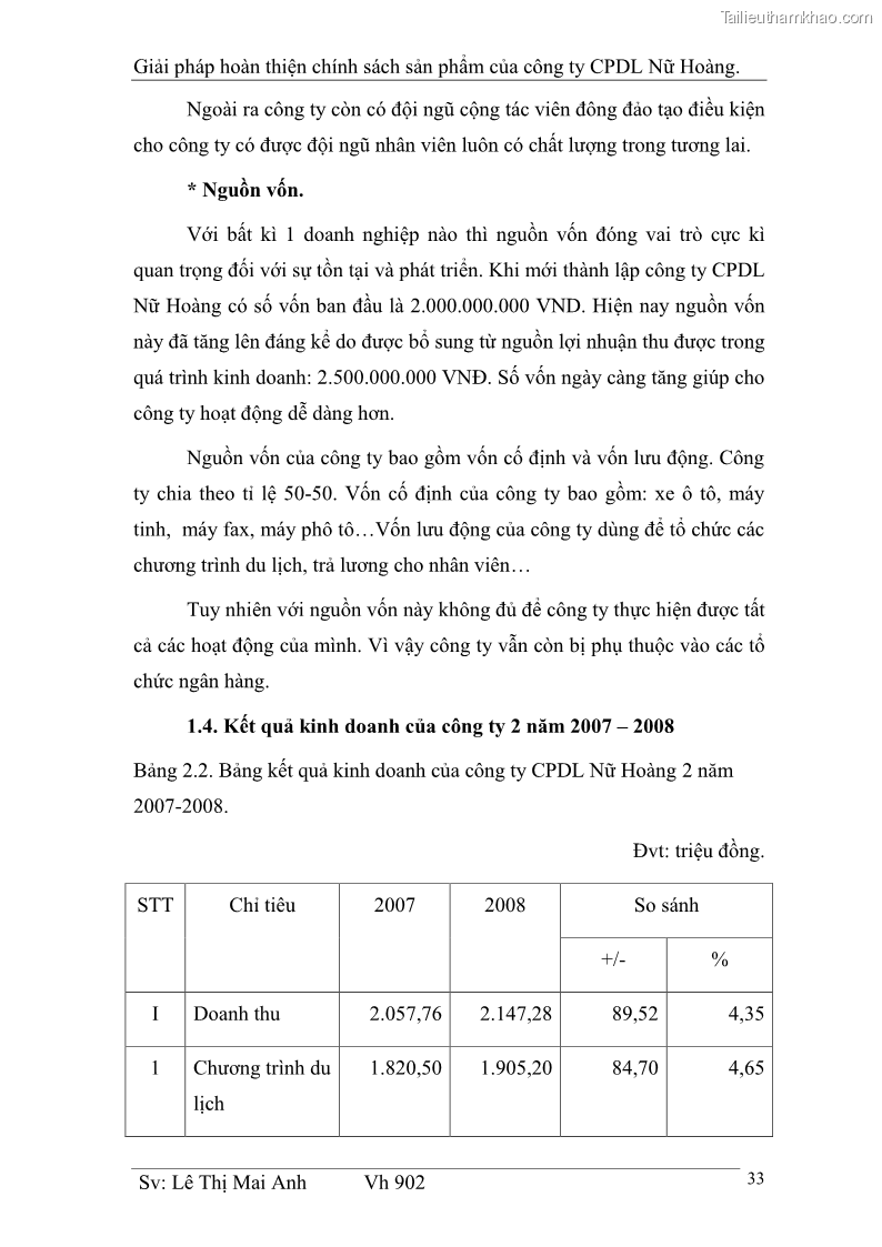 Khóa luận tốt nghiệp Văn hóa du lịch Giải pháp hoàn thiện chính sách sản phẩm của công ty CPDL Nữ Hoàng - 5 Trang 33