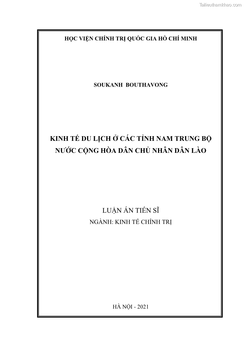 Luận án Tiến sĩ Kinh tế chính trị Kinh tế du lịch ở các tỉnh Nam Trung Bộ nước Cộng hòa dân chủ nhân dân Lào - 1 Trang 1