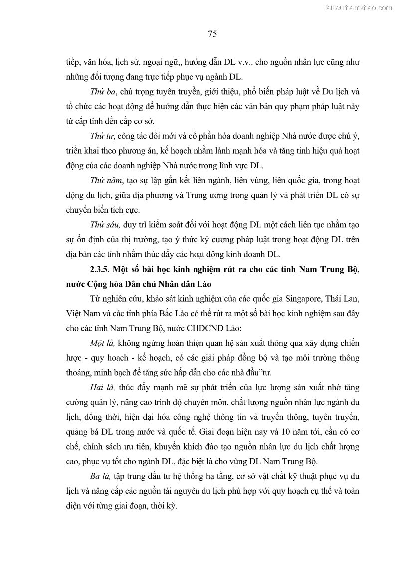 Luận án Tiến sĩ Kinh tế chính trị Kinh tế du lịch ở các tỉnh Nam Trung Bộ nước Cộng hòa dân chủ nhân dân Lào - 11 Trang 81