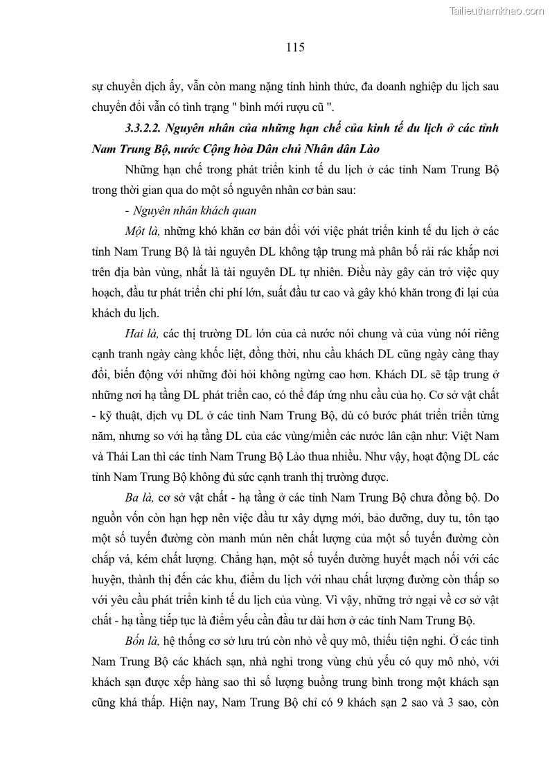 Luận án Tiến sĩ Kinh tế chính trị Kinh tế du lịch ở các tỉnh Nam Trung Bộ nước Cộng hòa dân chủ nhân dân Lào - 16 Trang 121