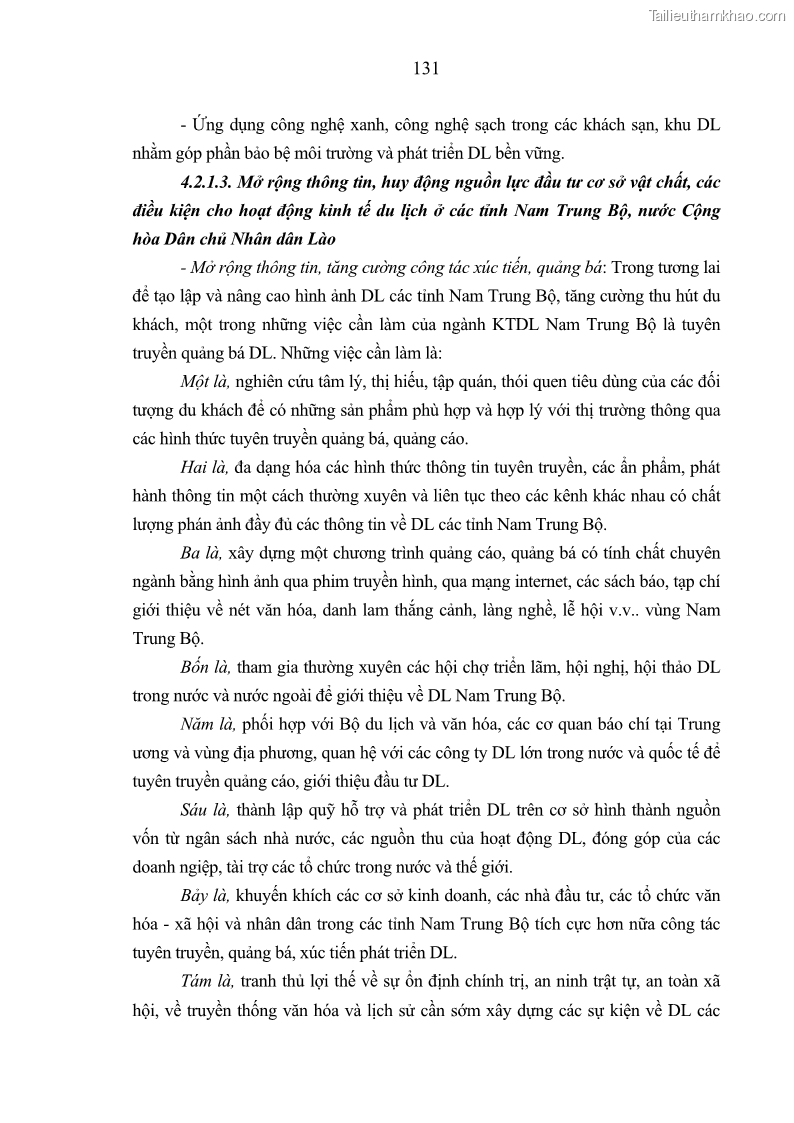 Luận án Tiến sĩ Kinh tế chính trị Kinh tế du lịch ở các tỉnh Nam Trung Bộ nước Cộng hòa dân chủ nhân dân Lào - 18 Trang 137