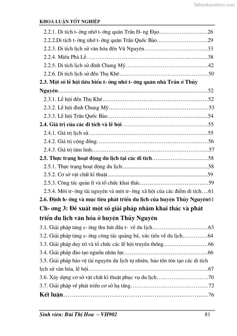 Khóa luận tốt nghiệp Văn hóa du lịch Khai thác giá trị lịch sử, văn hoá các di tích thờ tướng quân nhà Trần ở huyện Thuỷ Nguyên – Hải Phòng phục vụ cho du lịch - 11 Trang 81