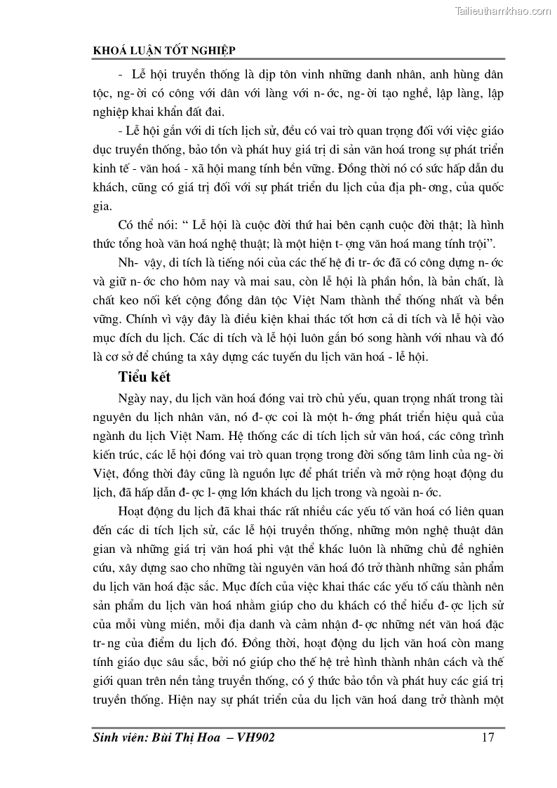Khóa luận tốt nghiệp Văn hóa du lịch Khai thác giá trị lịch sử, văn hoá các di tích thờ tướng quân nhà Trần ở huyện Thuỷ Nguyên – Hải Phòng phục vụ cho du lịch - 3 Trang 17