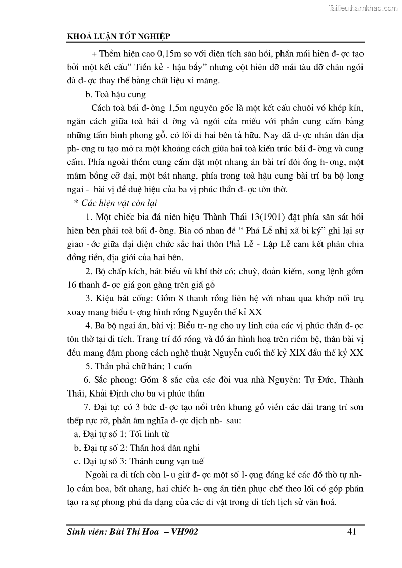 Khóa luận tốt nghiệp Văn hóa du lịch Khai thác giá trị lịch sử, văn hoá các di tích thờ tướng quân nhà Trần ở huyện Thuỷ Nguyên – Hải Phòng phục vụ cho du lịch - 6 Trang 41