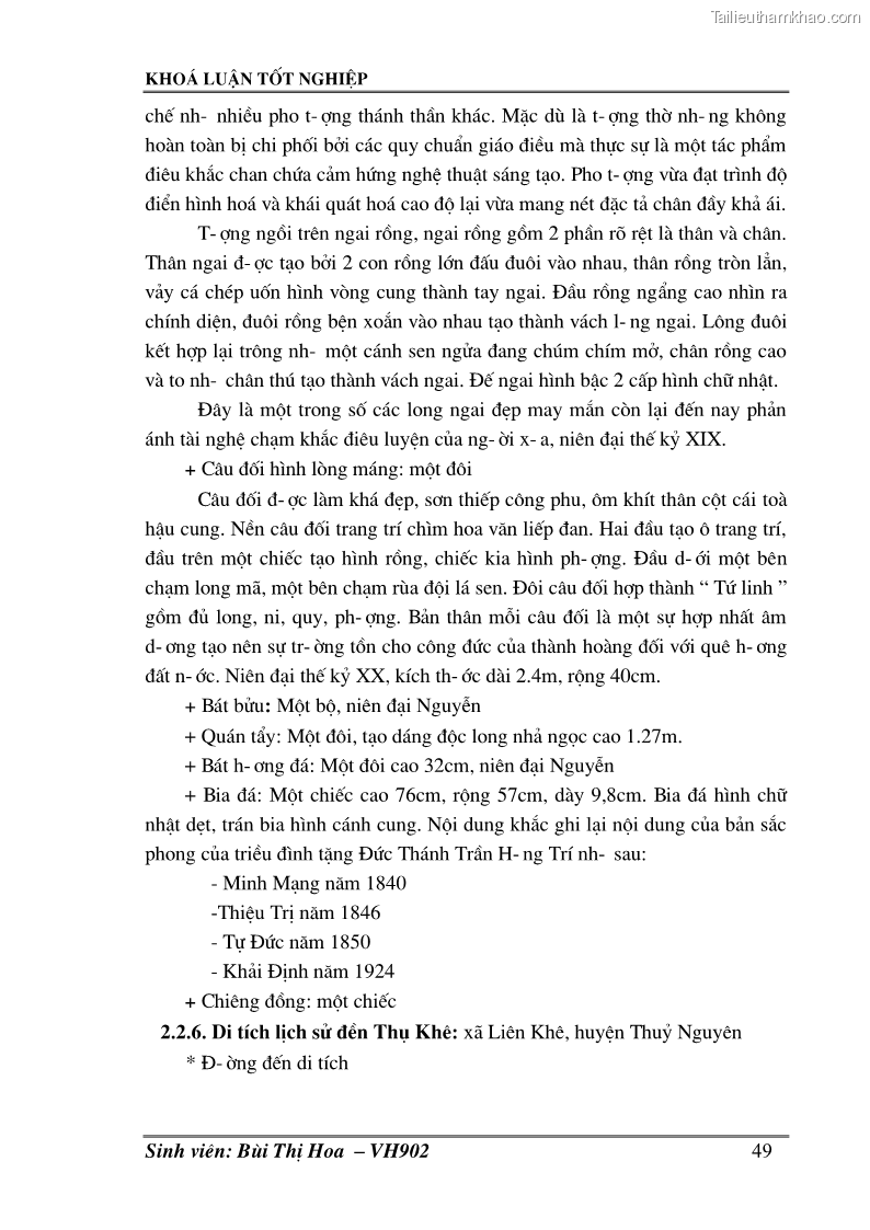 Khóa luận tốt nghiệp Văn hóa du lịch Khai thác giá trị lịch sử, văn hoá các di tích thờ tướng quân nhà Trần ở huyện Thuỷ Nguyên – Hải Phòng phục vụ cho du lịch - 7 Trang 49